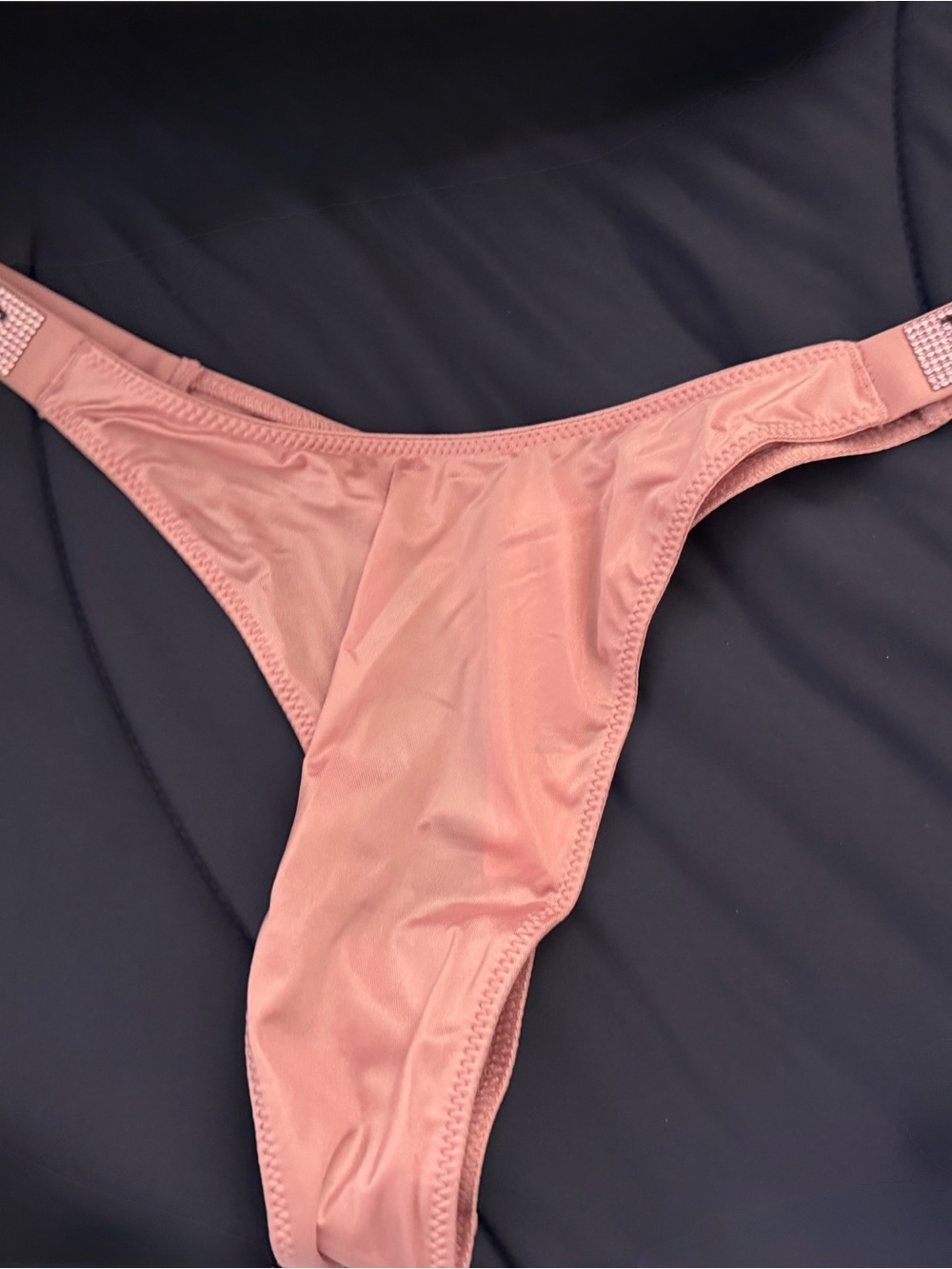 Victoria's Secret Rose Satin Thong with Rhinestone Side Straps